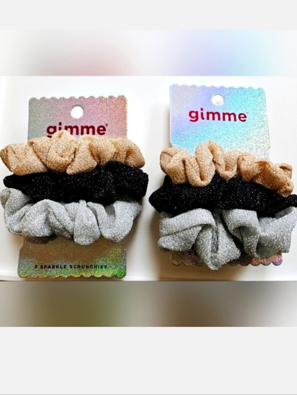NWT 》2 SETS/6 SCRUNCHIES《 GIMME 3pk SPARKLE HAIR SCRUNCHIES!